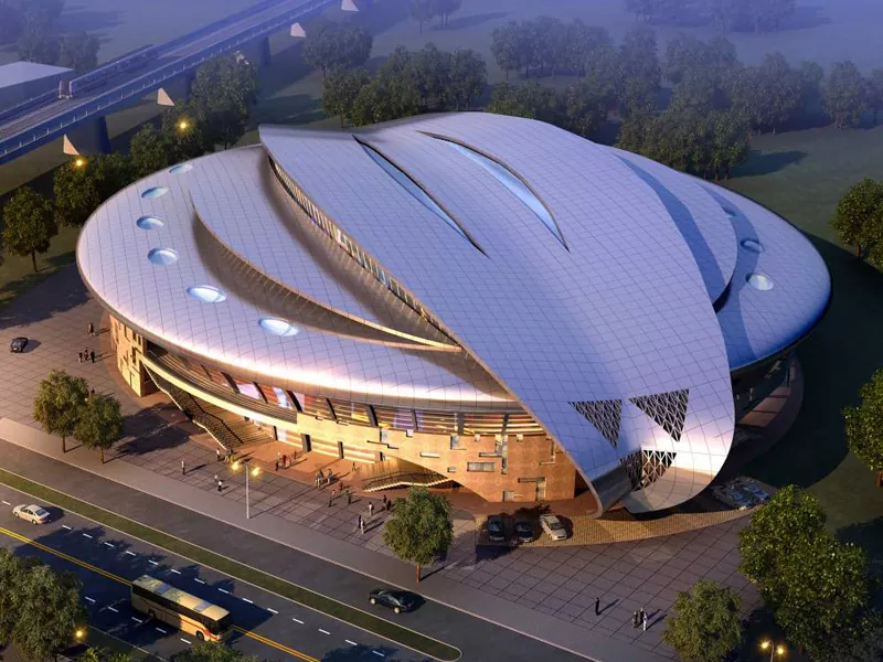 Estadio aurrefabrikatutako eraikuntza altzairuzko egiturarekin